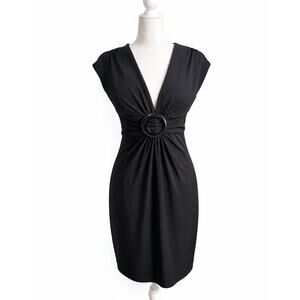 Cache Vintage Y2K Black Deep V-neck Cocktail Dress Women's 10 Stretchy